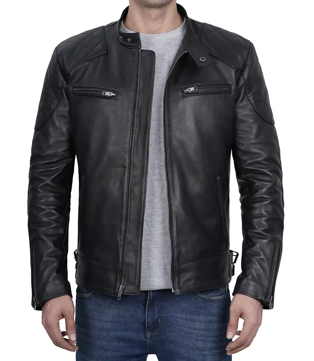 Men's Black Cafe Racer Leather Jacket