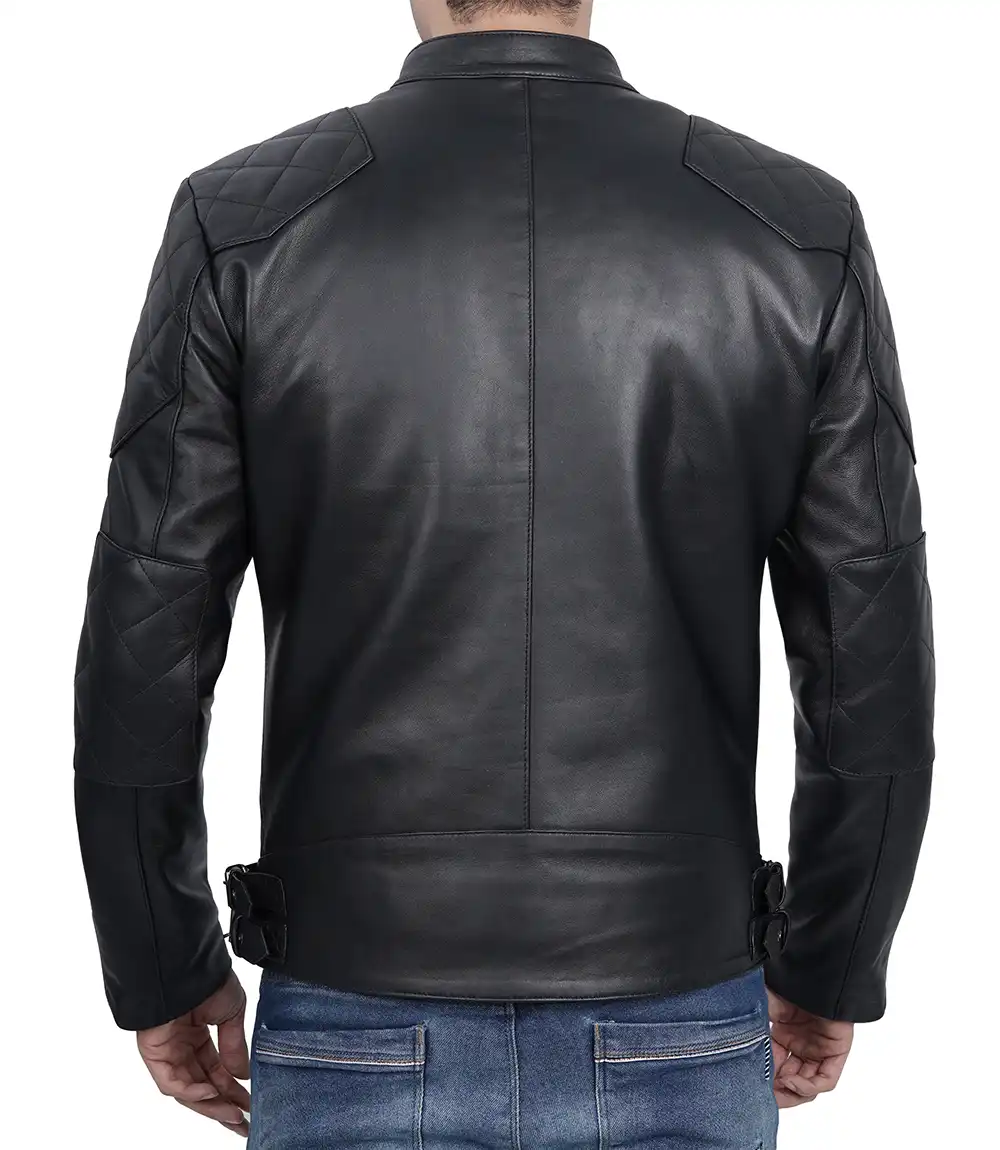 Men's Black Cafe Racer Leather Jacket