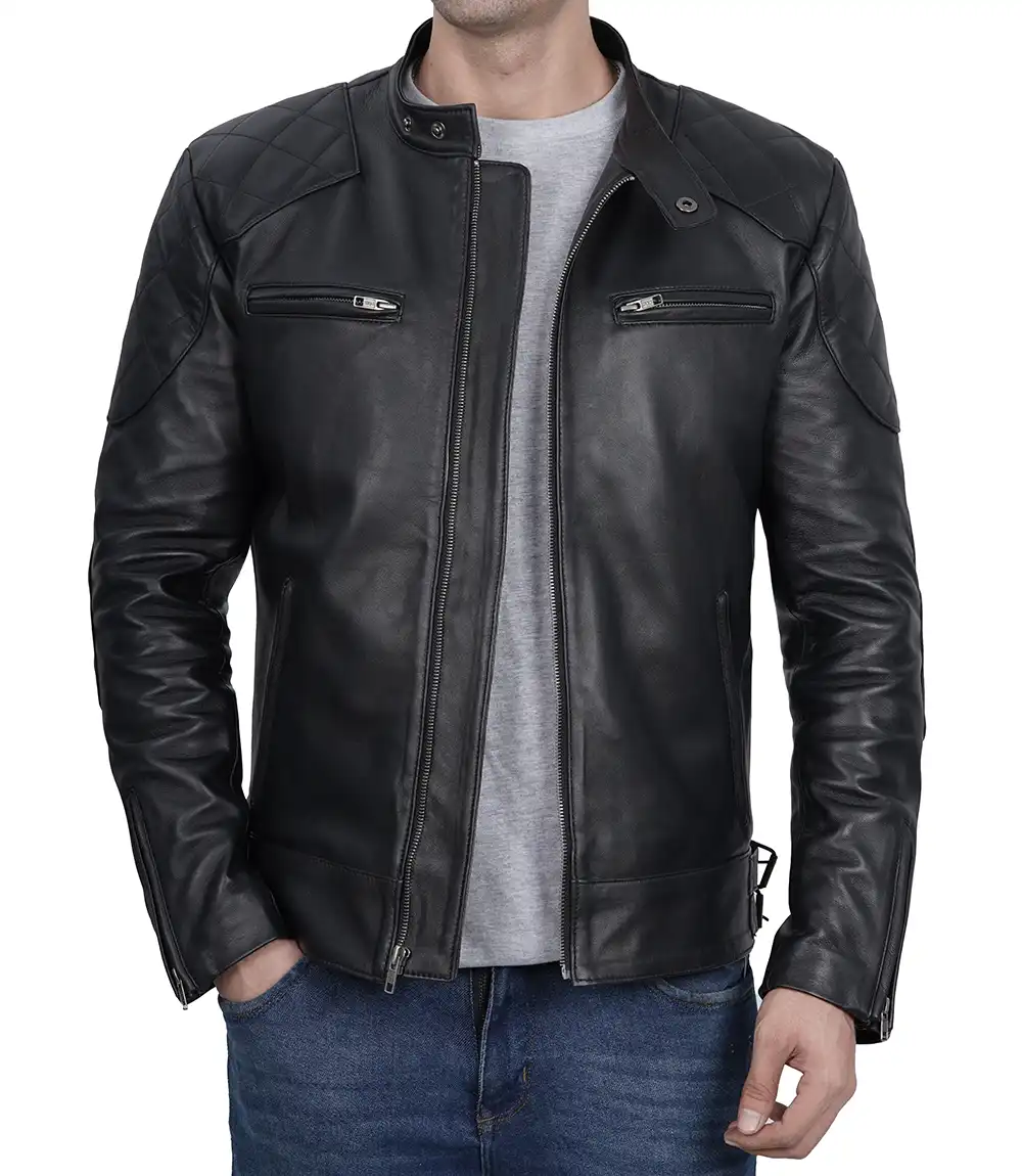 Men's Black Cafe Racer Leather Jacket