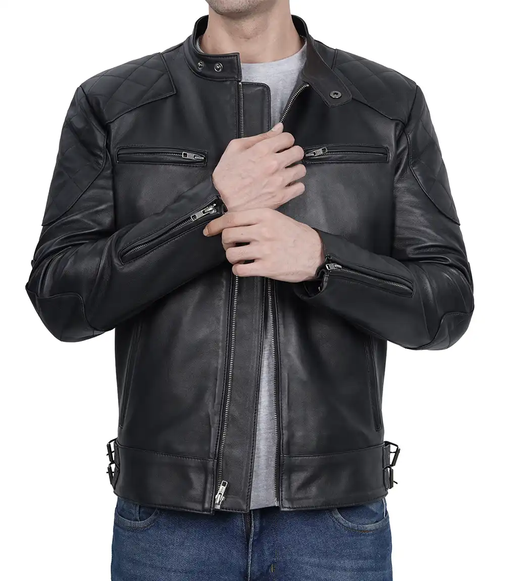 Men's Black Cafe Racer Leather Jacket