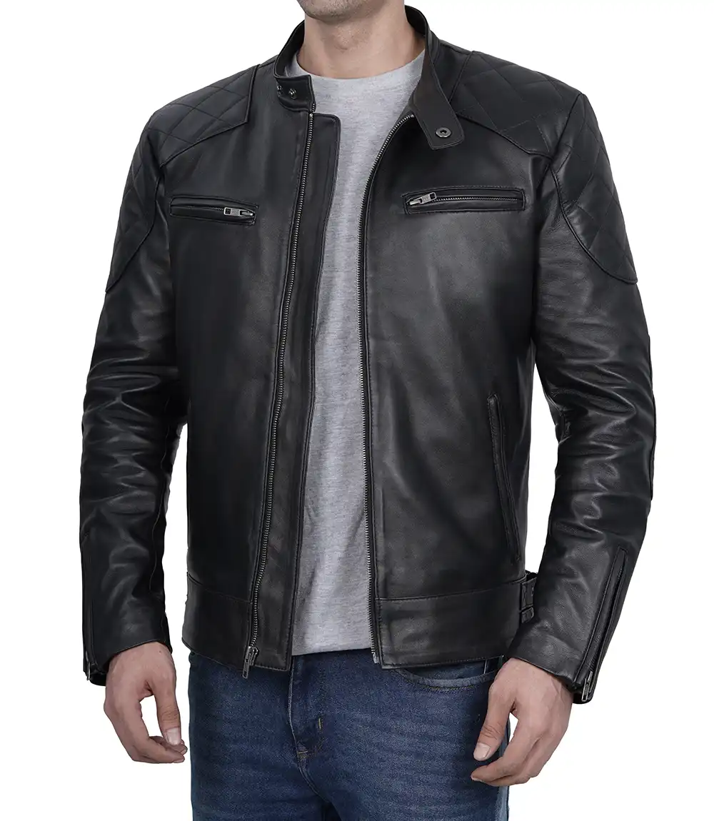 Men's Black Cafe Racer Leather Jacket