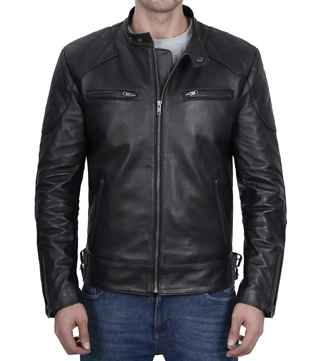 Men's Black Cafe Racer Leather Jacket