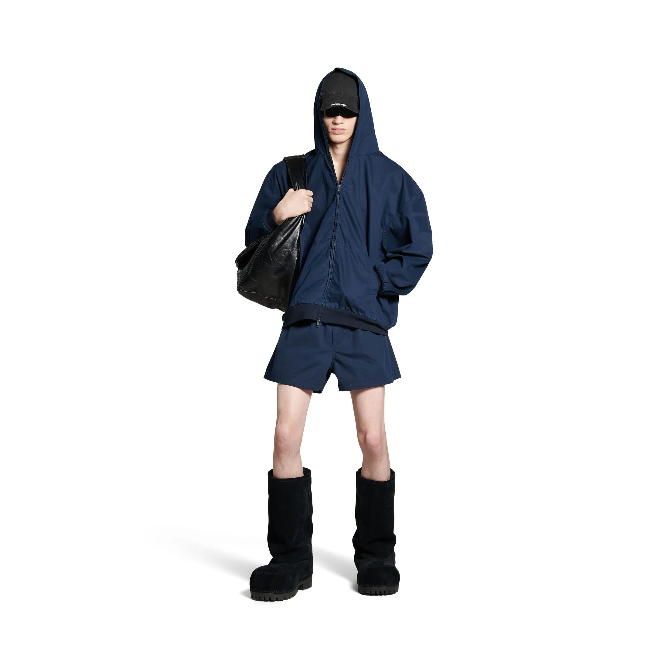 MEN’S BALENCIAGA ZIP-UP HOODIE LARGE FIT IN DARK BLUE