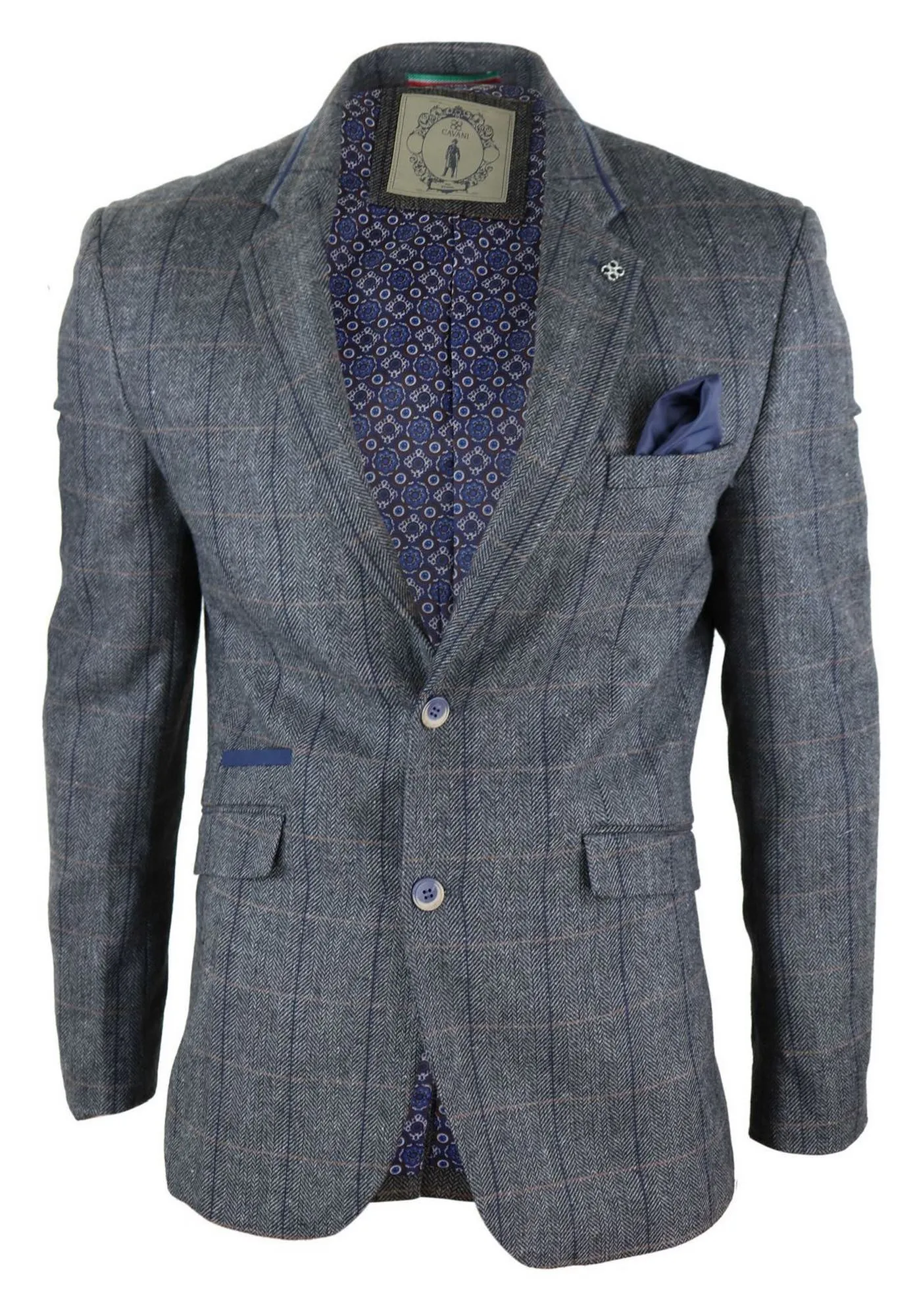 Mens Herringbone Check Vintage Blazer - Cavani Albert-Charcoal