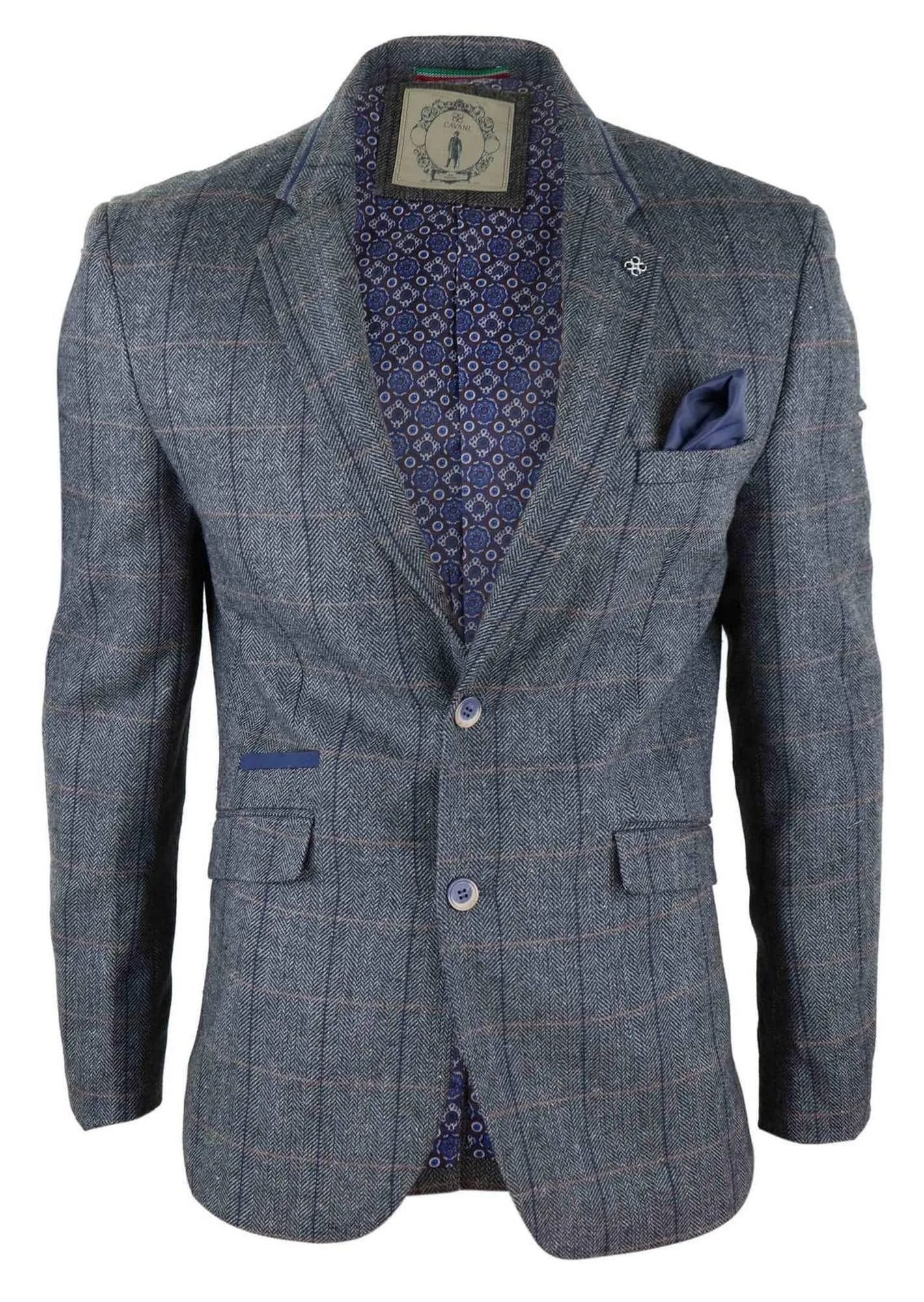 Mens Herringbone Check Vintage Blazer - Cavani Albert-Charcoal