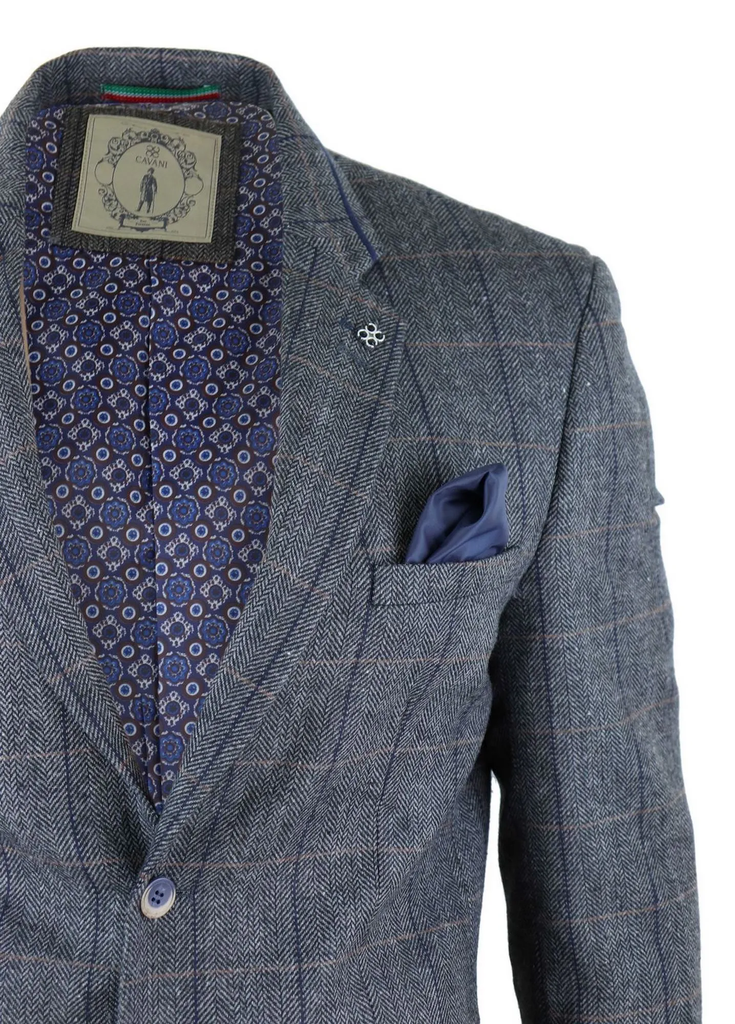 Mens Herringbone Check Vintage Blazer - Cavani Albert-Charcoal