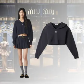 MiuMiu  |Long Sleeves Plain Cotton Logo Hoodies & Sweatshirts