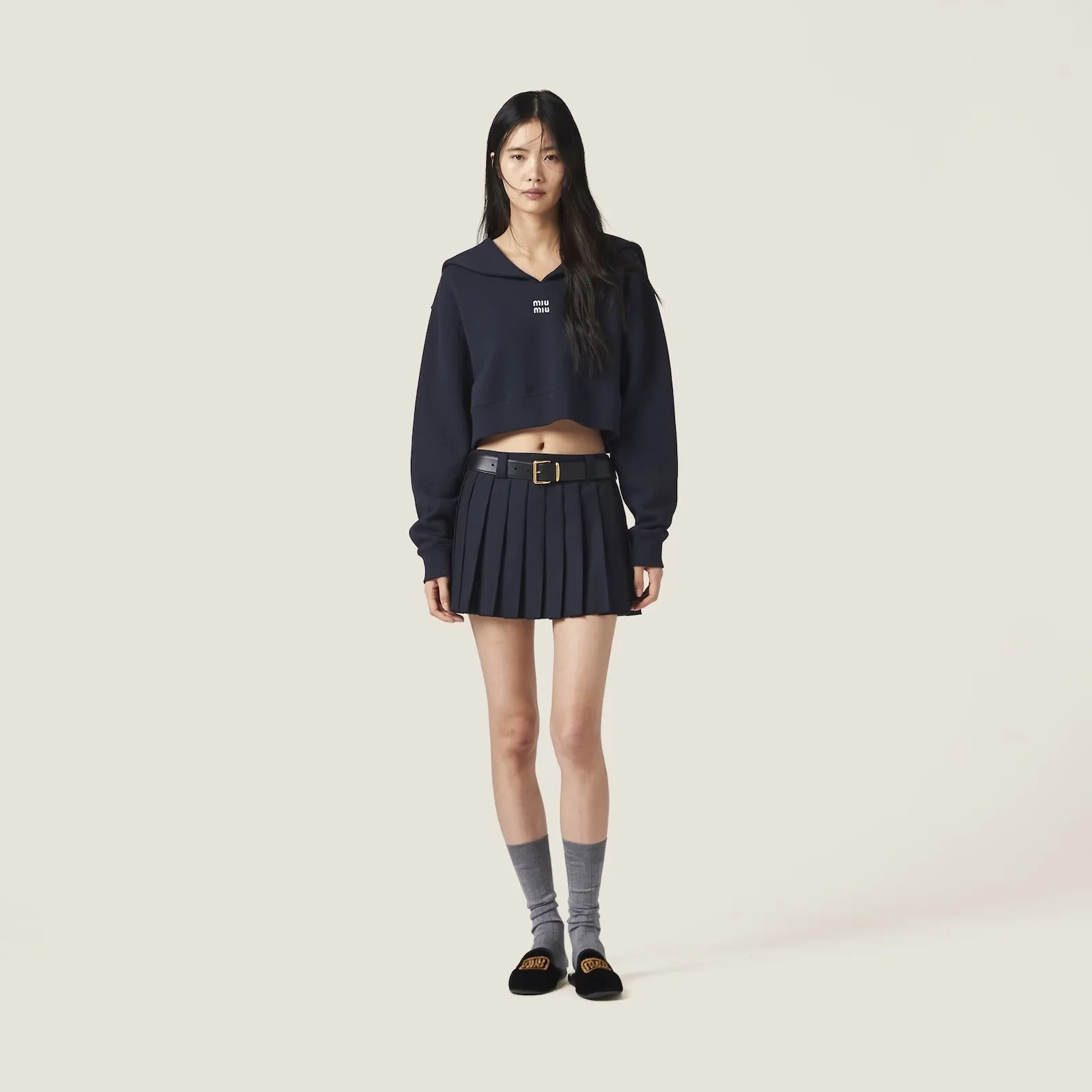 MiuMiu  |Long Sleeves Plain Cotton Logo Hoodies & Sweatshirts