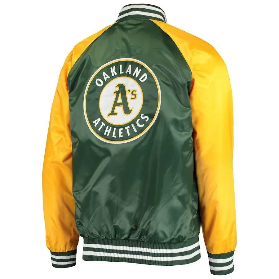 MLB Oakland Athletics Green Golden Satin Baseball Letterman Varsity Jacket