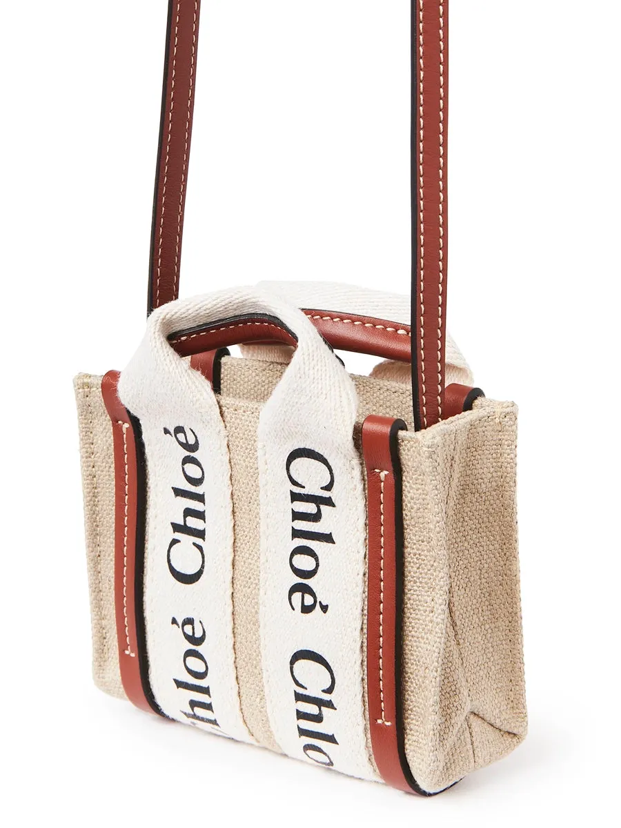 Nano Woody Tote Bag in White/Brown