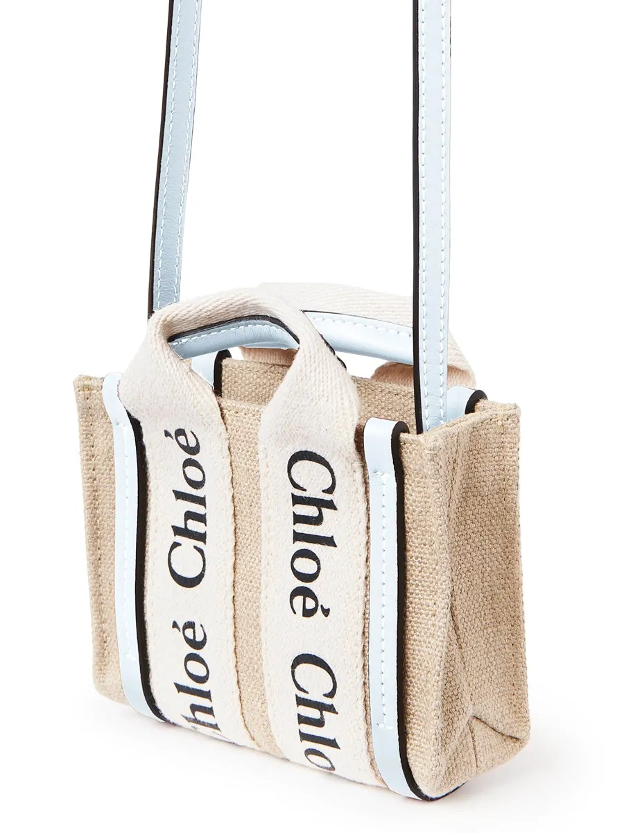 Nano Woody Tote Bag in White/Light Blue