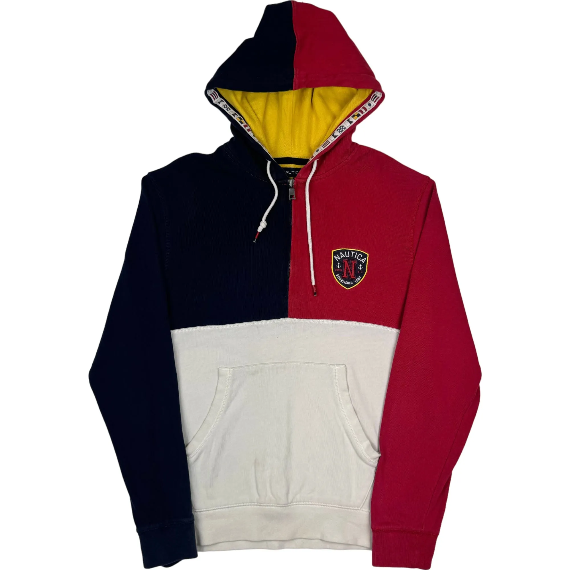 Nautica Colorblock Quarter Zip Pullover Hoodie Red Navy Cream