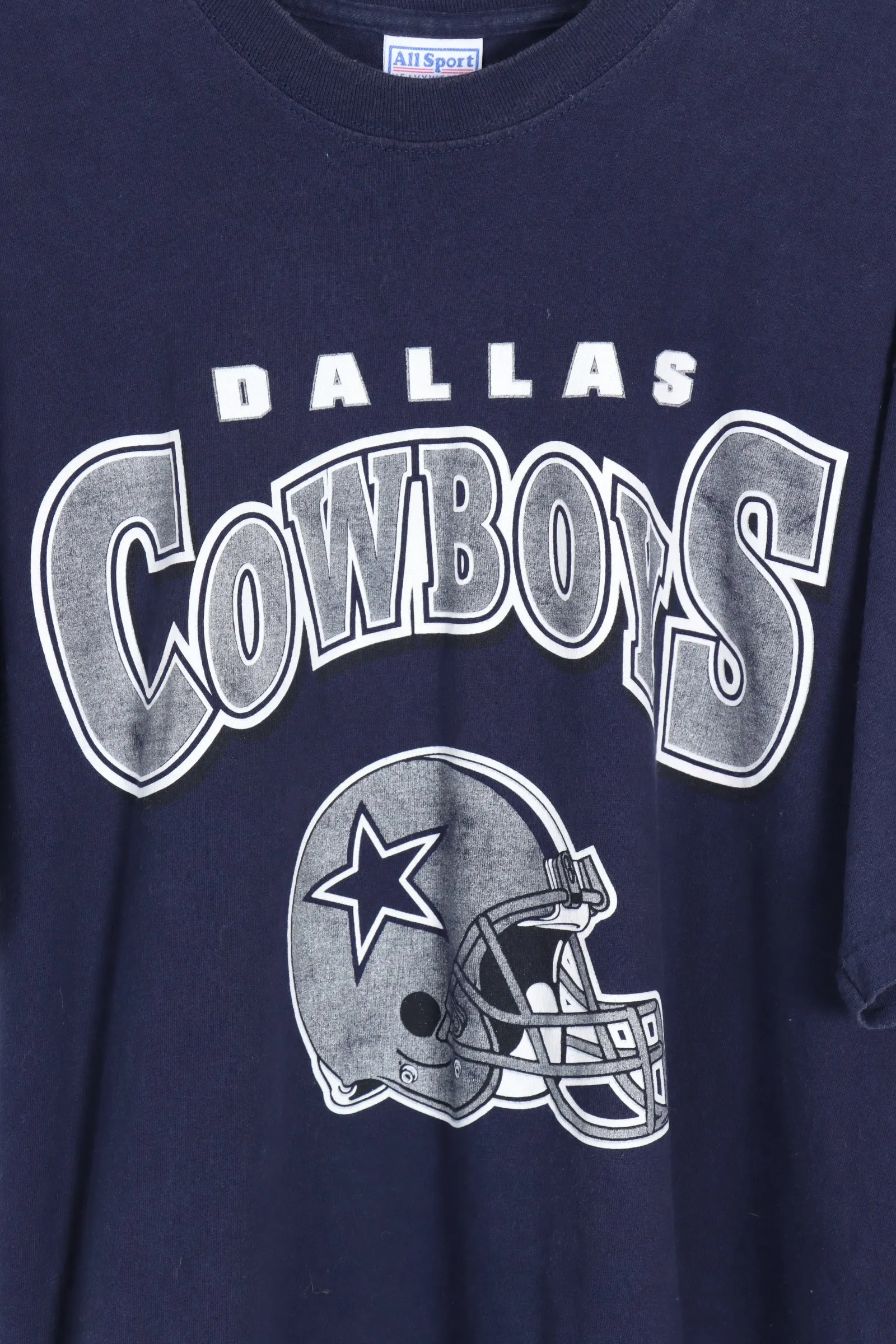 Navy Dallas Cowboys Metallic NFL Single Stitch Football Tee (XL)