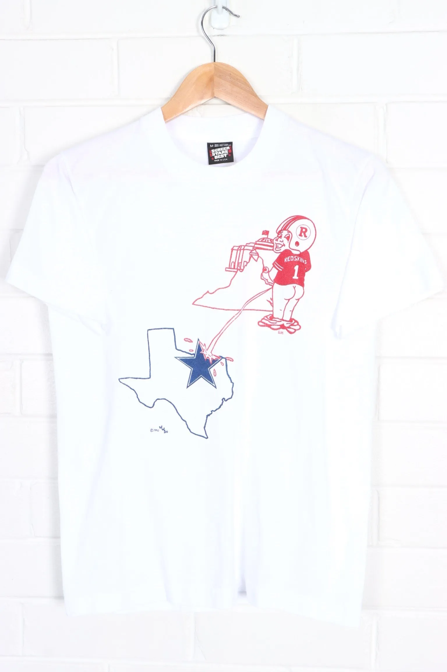 NFL Redskins v Cowboys 1990 Pee Single Stitch T-Shirt USA Made (S)