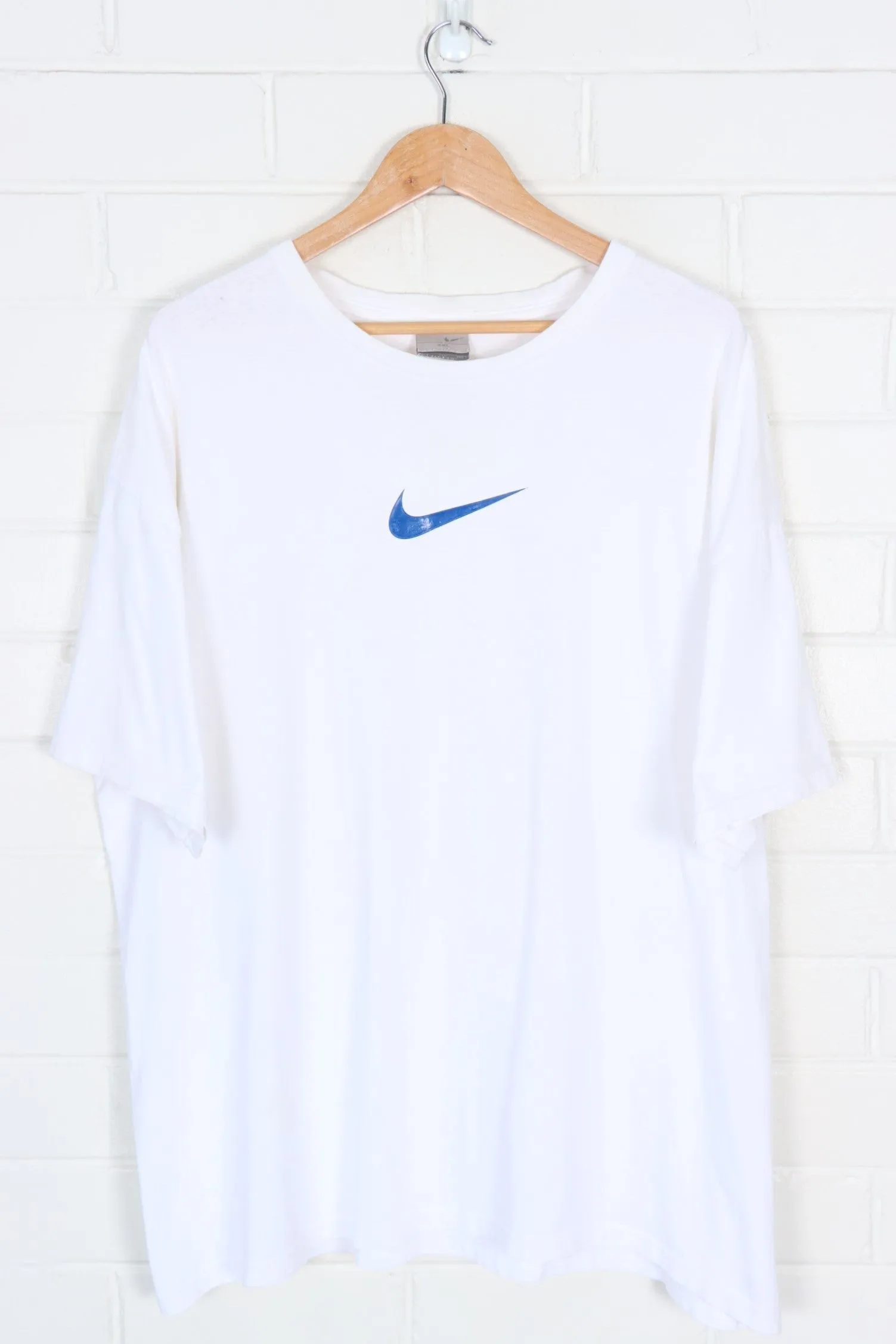 NIKE Blue Centre Swoosh Rubber Logo T-Shirt (XXL)