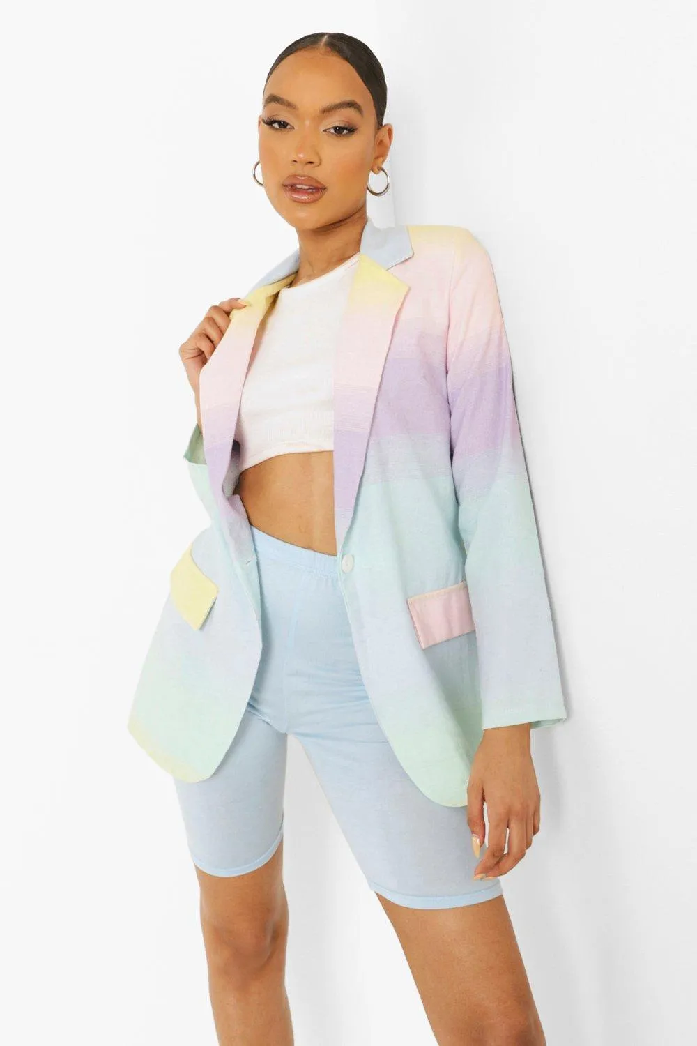 Ombre Linen Look Tailored Blazer