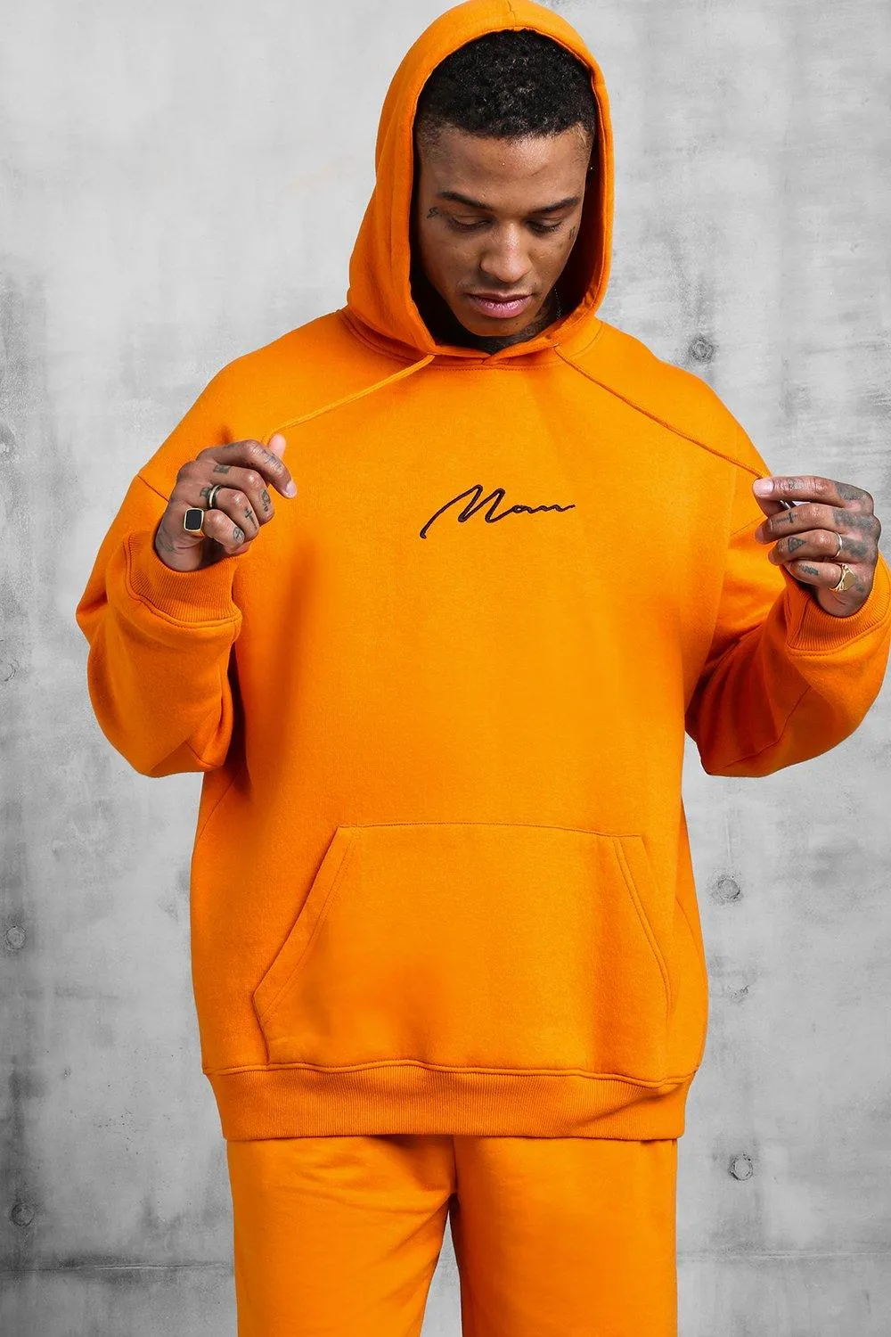 Oversized Orange Man Signature Hoodie | boohooMAN UK