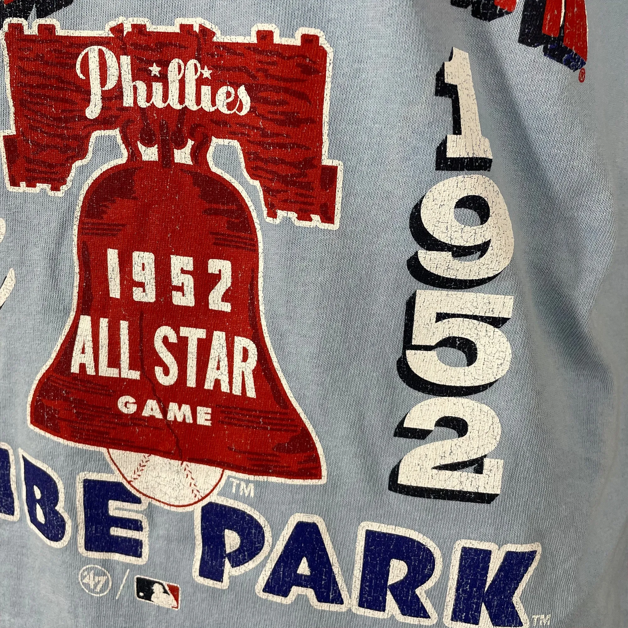 Philadelphia Phillies Distressed Cooperstown 1952 All Star Game Shibe Park Logo Sky Blue Vintage Tubular T-Shirt