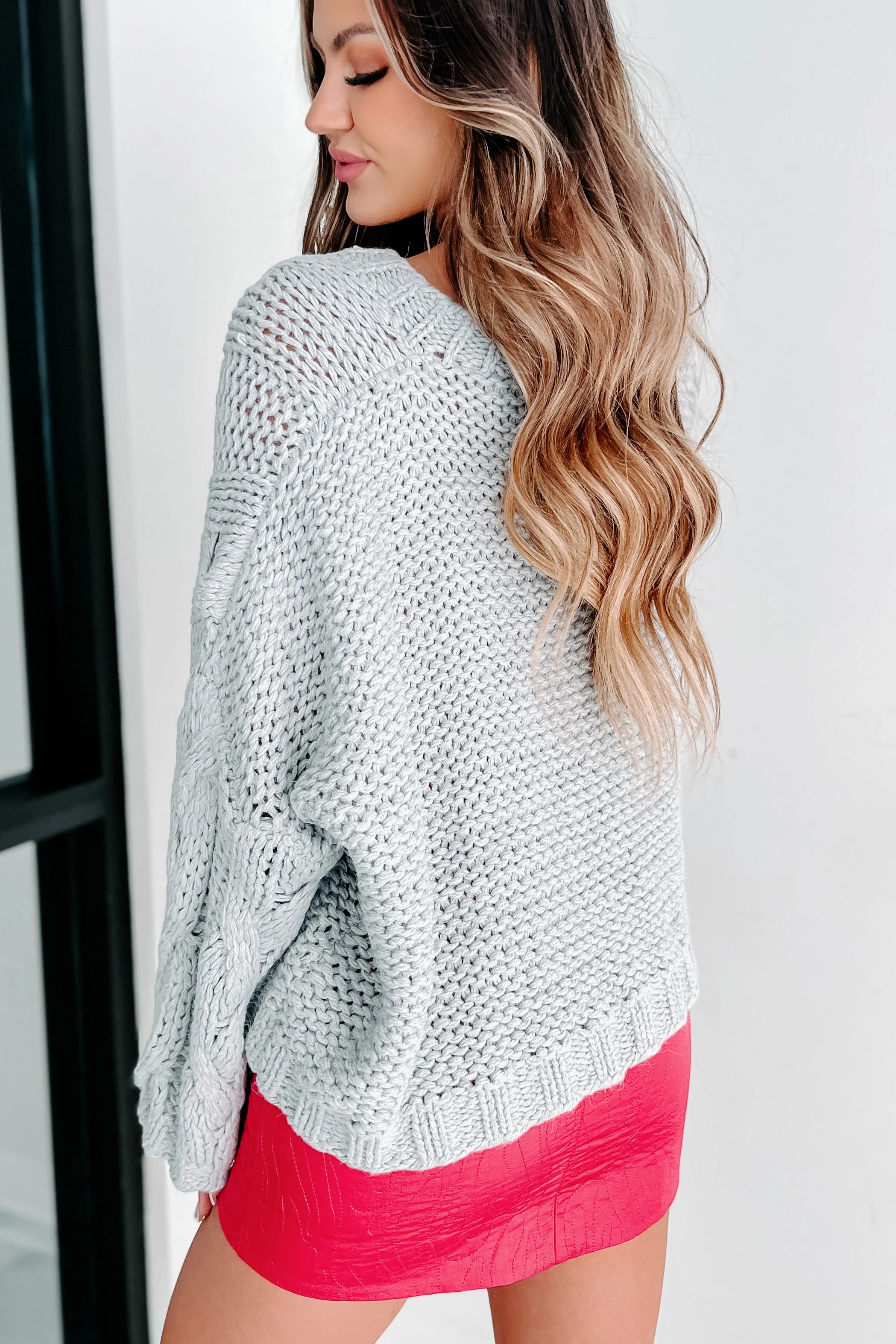 Play By The Rules Chunky Cable Knit Sweater (Heather Grey)