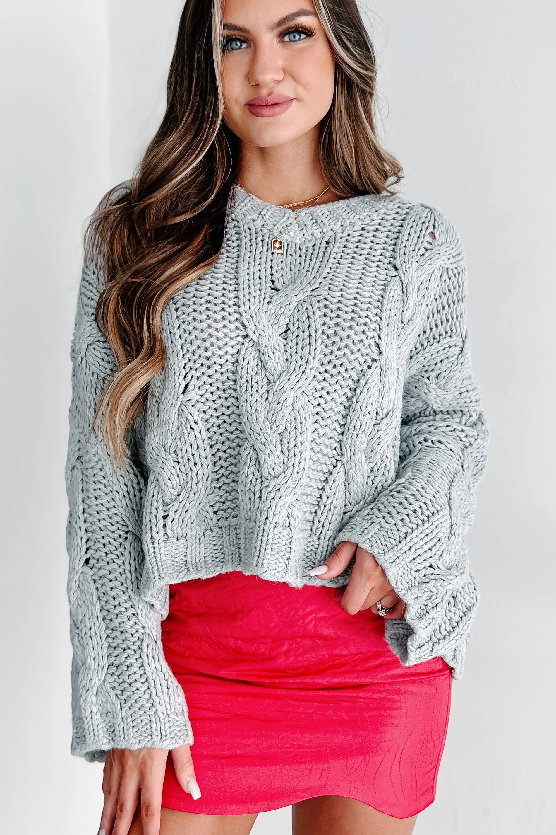 Play By The Rules Chunky Cable Knit Sweater (Heather Grey)