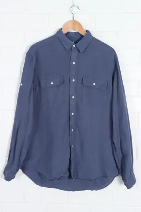 RALPH LAUREN POLO Blue Linen Long Sleeve Utility Shirt (L)