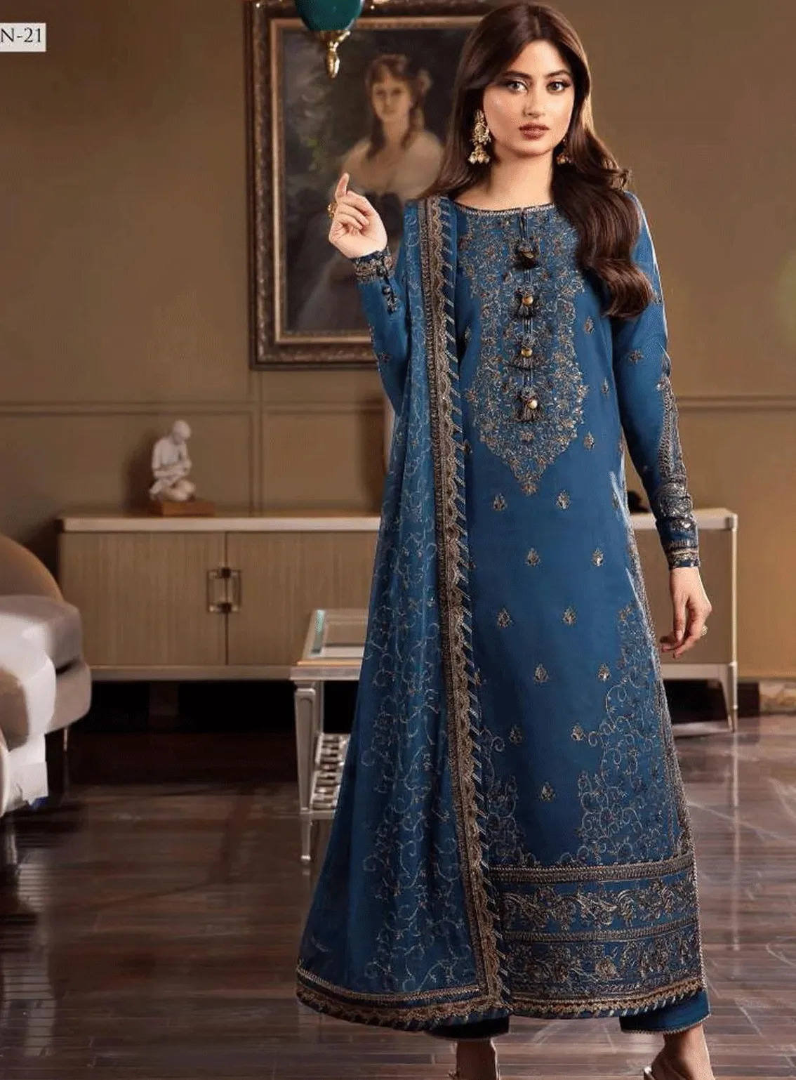 Rang-E-Noor By Asim Jofa Embroidered Lawn Silk Unstitched 3 Piece Suit - AJRN-21