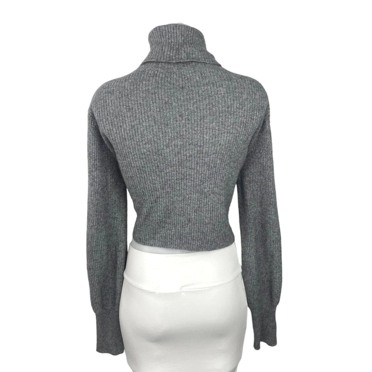 Reformation Gray Cashmere Turtleneck Ribbed Knit Cropped Sweater Top Size L