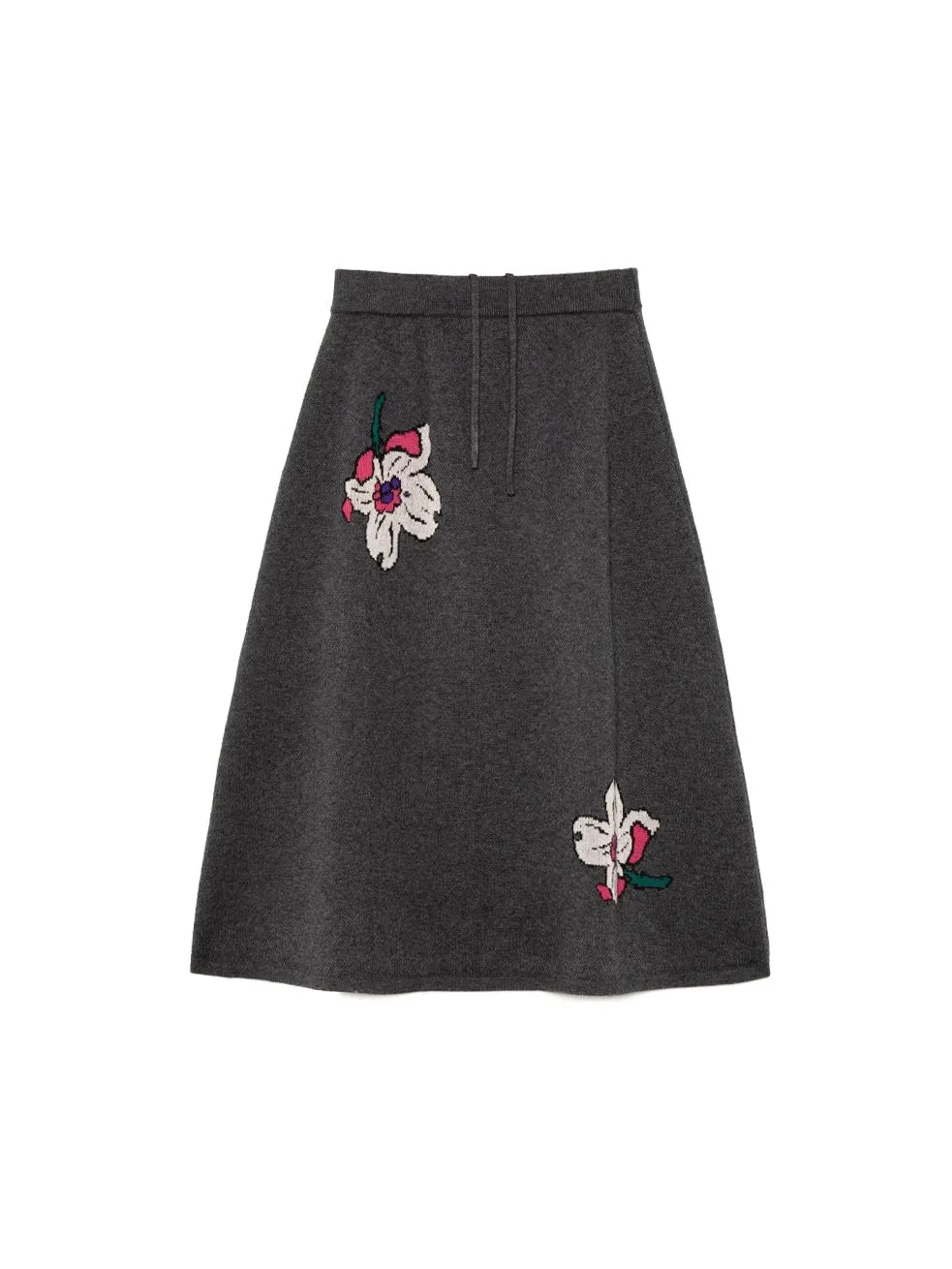 Retro Cherry Blossom Jacquard Sweater & Knitted Skirt