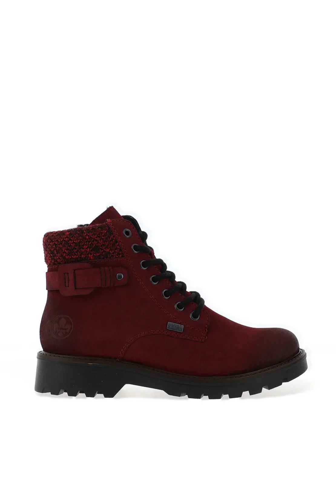 Rieker Knit Laced Military Boots, Wine