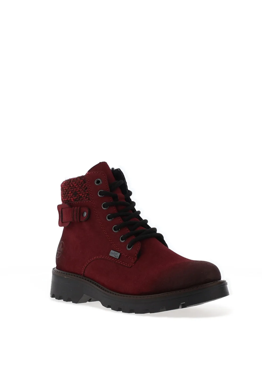 Rieker Knit Laced Military Boots, Wine