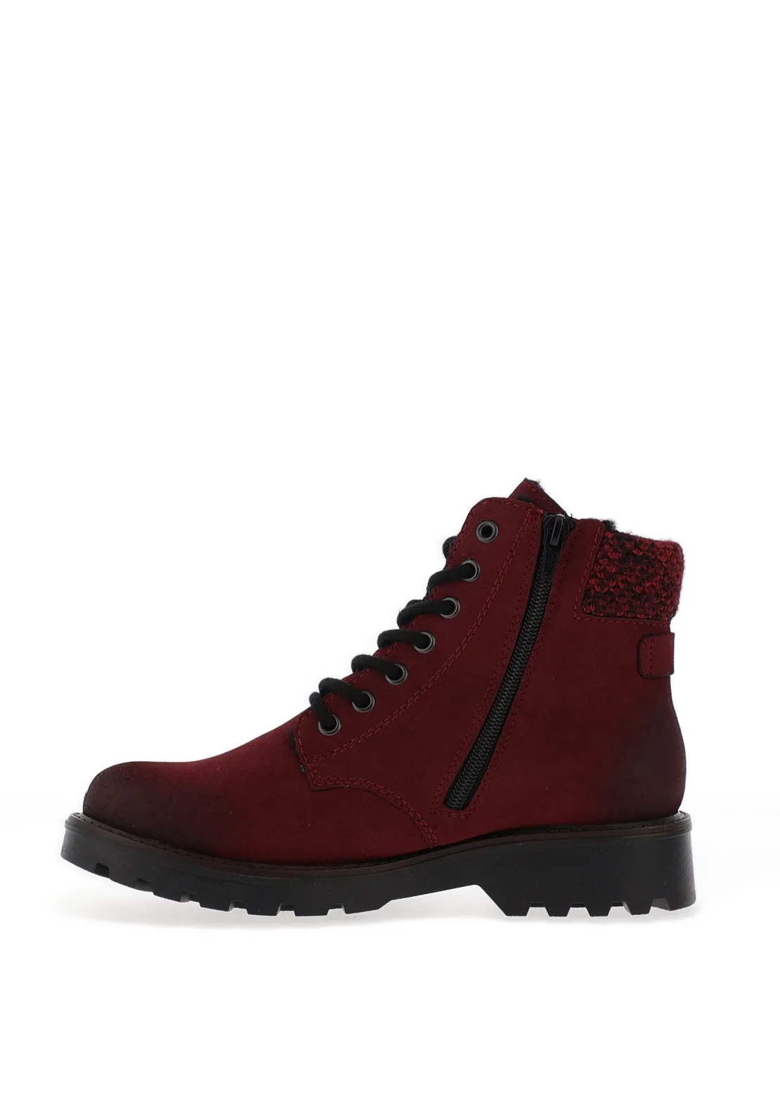 Rieker Knit Laced Military Boots, Wine