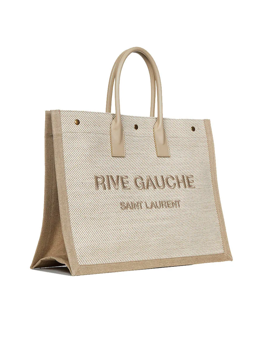 Rive Gauche Tote Bag in Linen and Leather