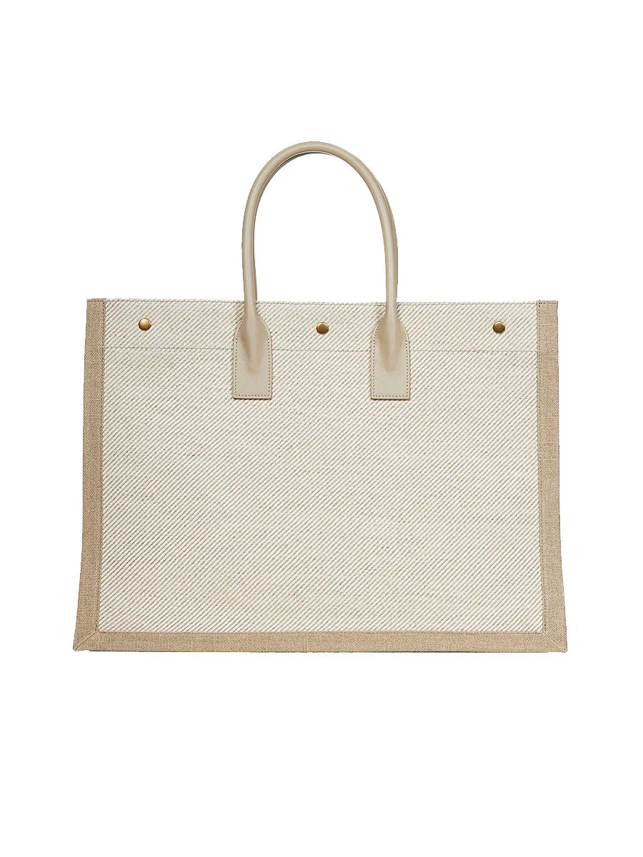 Rive Gauche Tote Bag in Linen and Leather