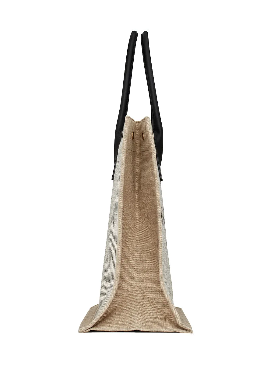 Rive Gauche Tote Bag in Linen and Smooth Leather