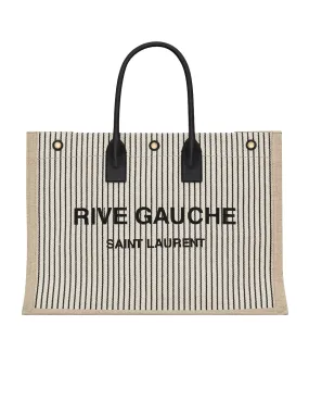 Rive Gauche Tote Bag in Linen and Smooth Leather