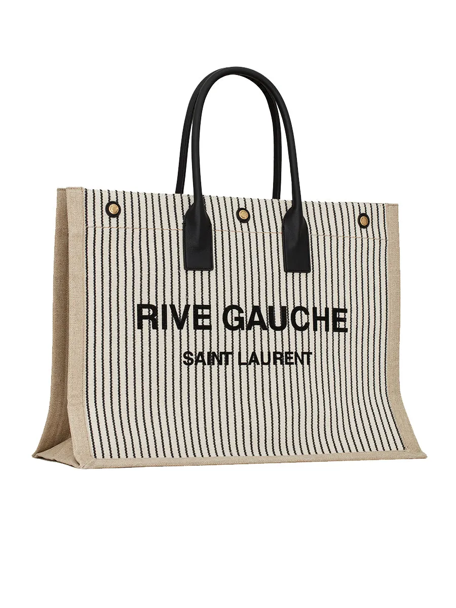 Rive Gauche Tote Bag in Linen and Smooth Leather