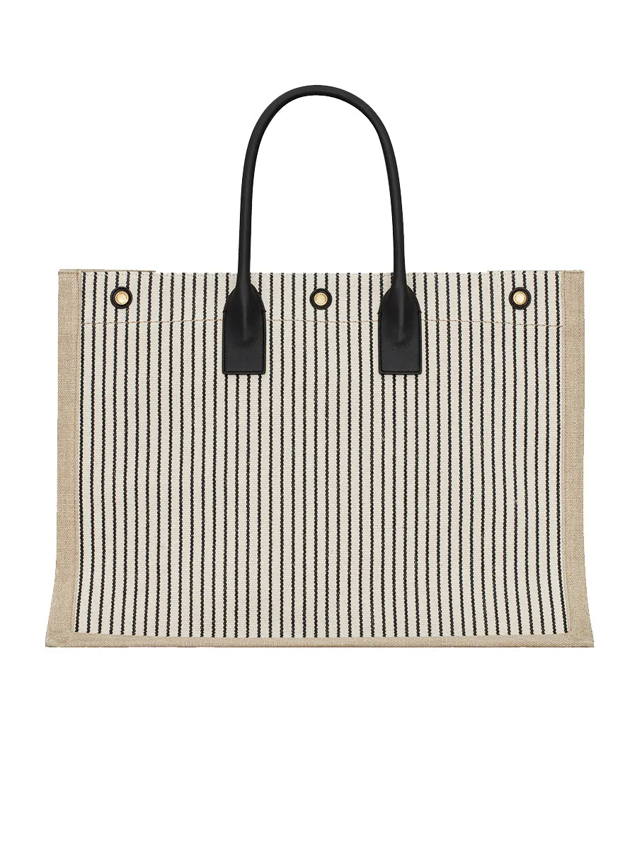 Rive Gauche Tote Bag in Linen and Smooth Leather