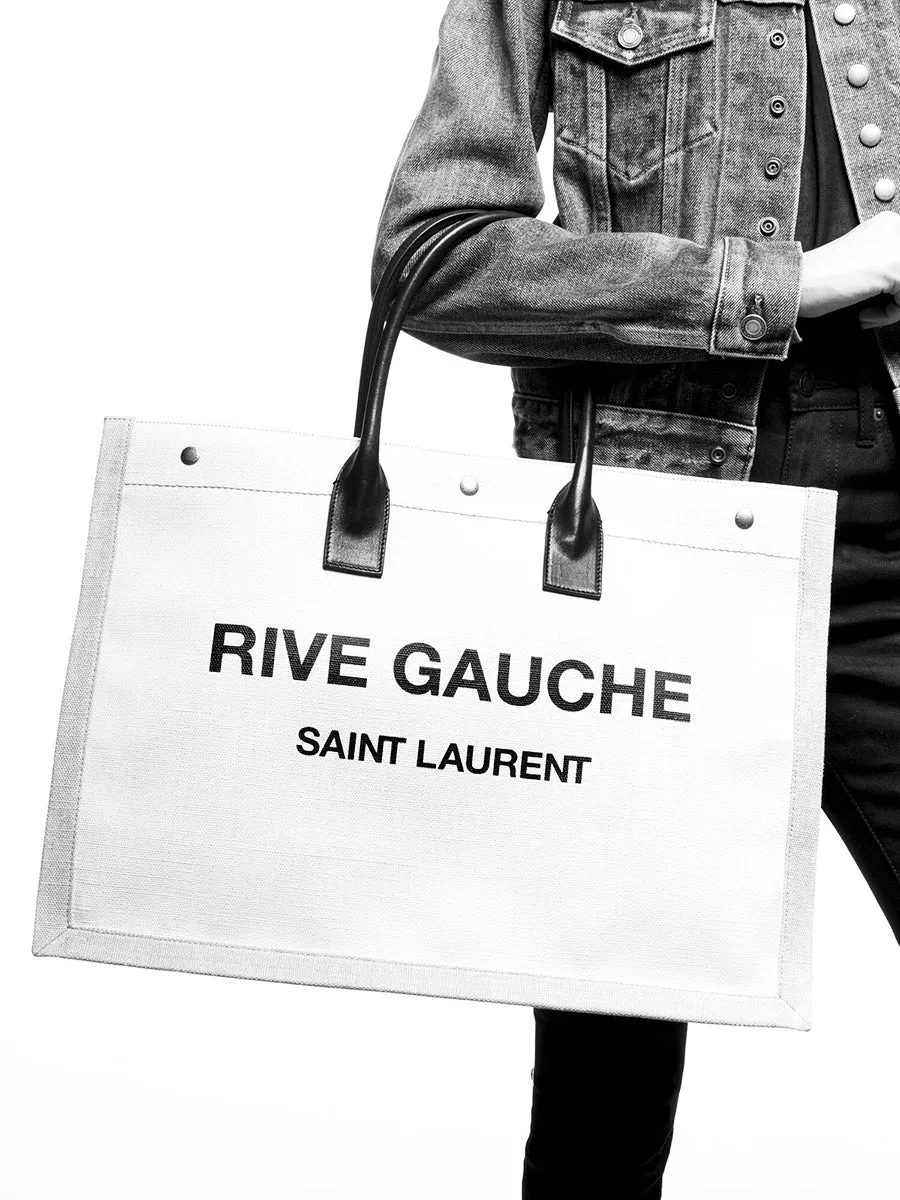 Rive Gauche Tote Bag in Linen and Smooth Leather