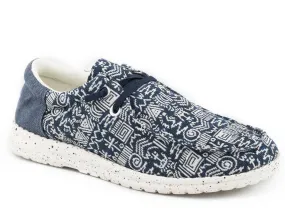 Roper Womens Navy/Beige Fabric Hang Loose Aztec Loafer Shoes