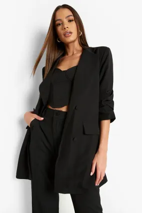 Ruched Sleeve Double Breasted Blazer