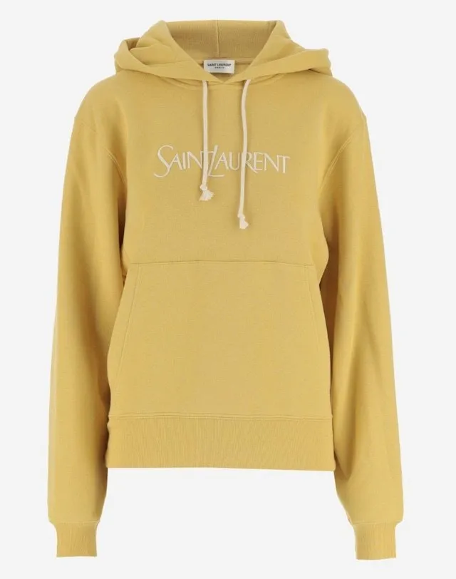 Saint Laurent  |Long Sleeves Cotton Logo Hoodies & Sweatshirts