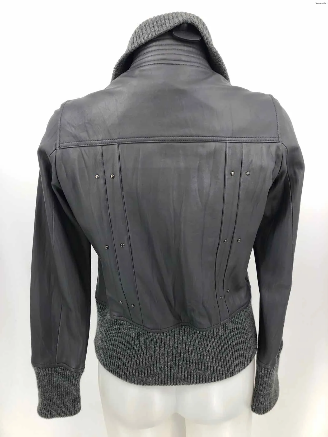 SAOPAULO Gray Leather Zip Front Women Size X-SMALL Jacket