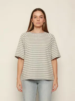 Selina Stripe T-shirt-White-Grey