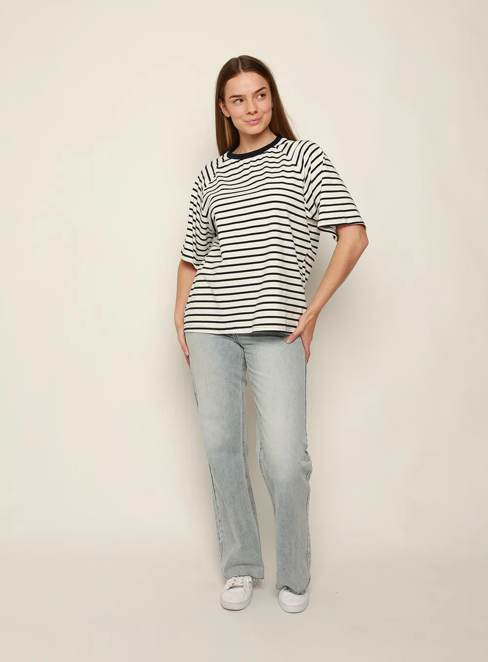 Selina Stripe T-shirt-White-Navy