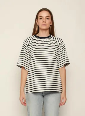 Selina Stripe T-shirt-White-Navy