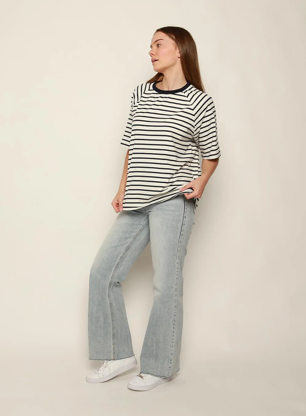 Selina Stripe T-shirt-White-Navy