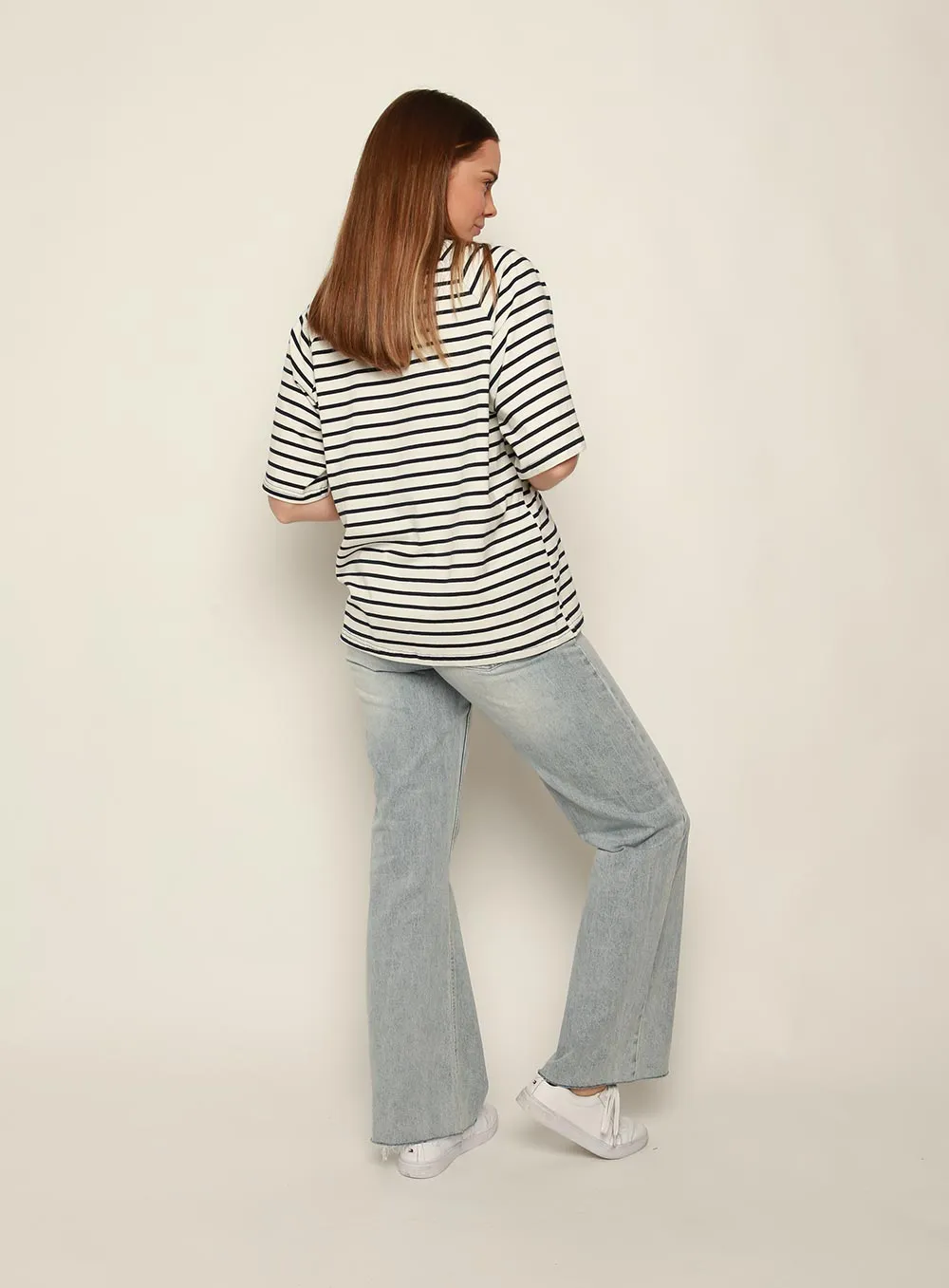 Selina Stripe T-shirt-White-Navy