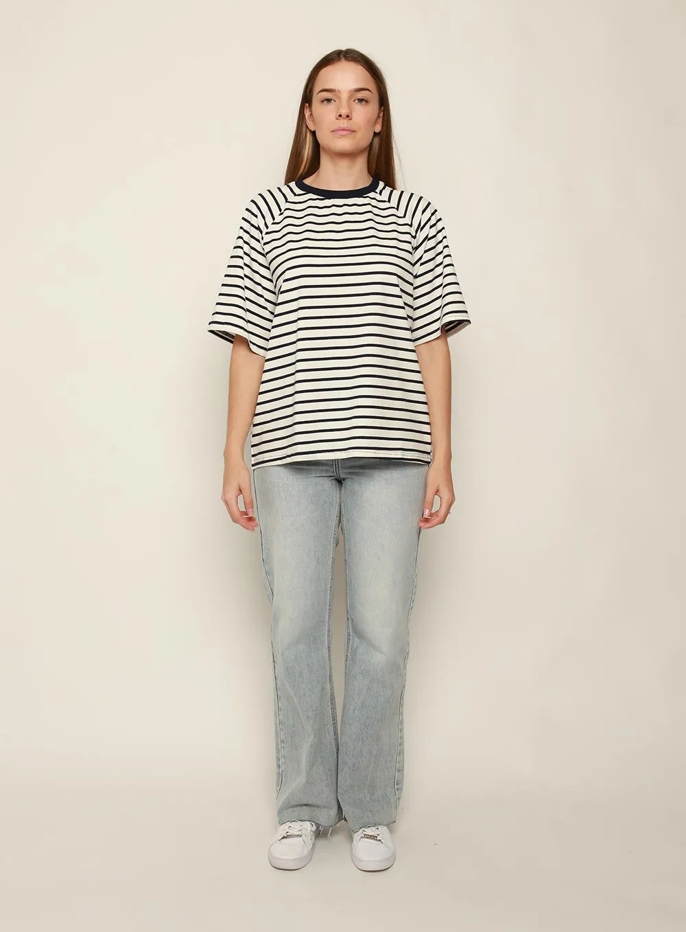 Selina Stripe T-shirt-White-Navy