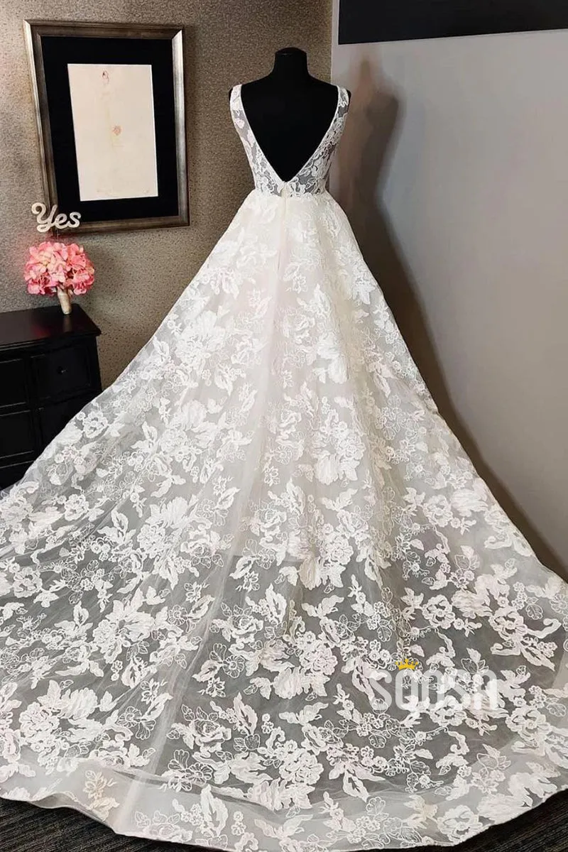 Sexy V-neck Allover Lace Wedding Dress QW2165