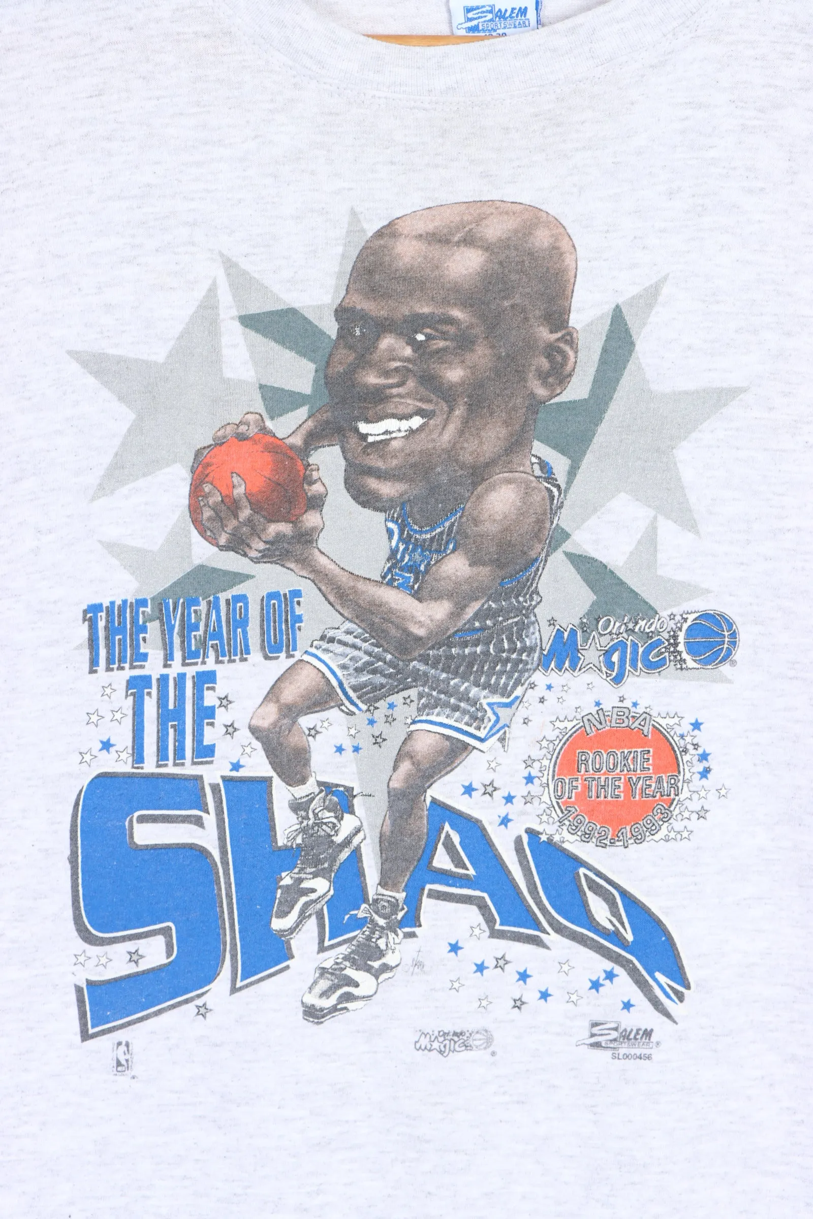 Shaquille O'Neal NBA Orlando Magic 1992 1993 Rookie Single Stitch Tee (M)